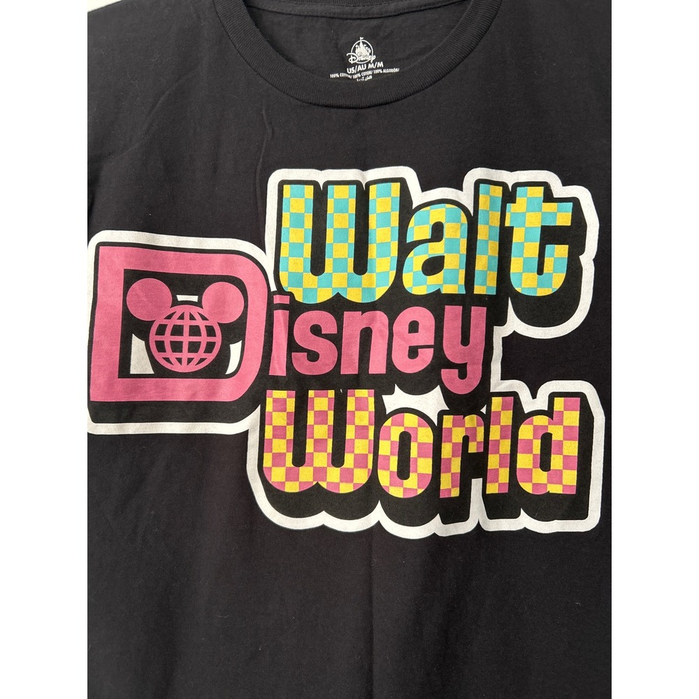 Disney Walt Disney World Retro Checkerboard Graphic T-Shirt Black M 50th anniver